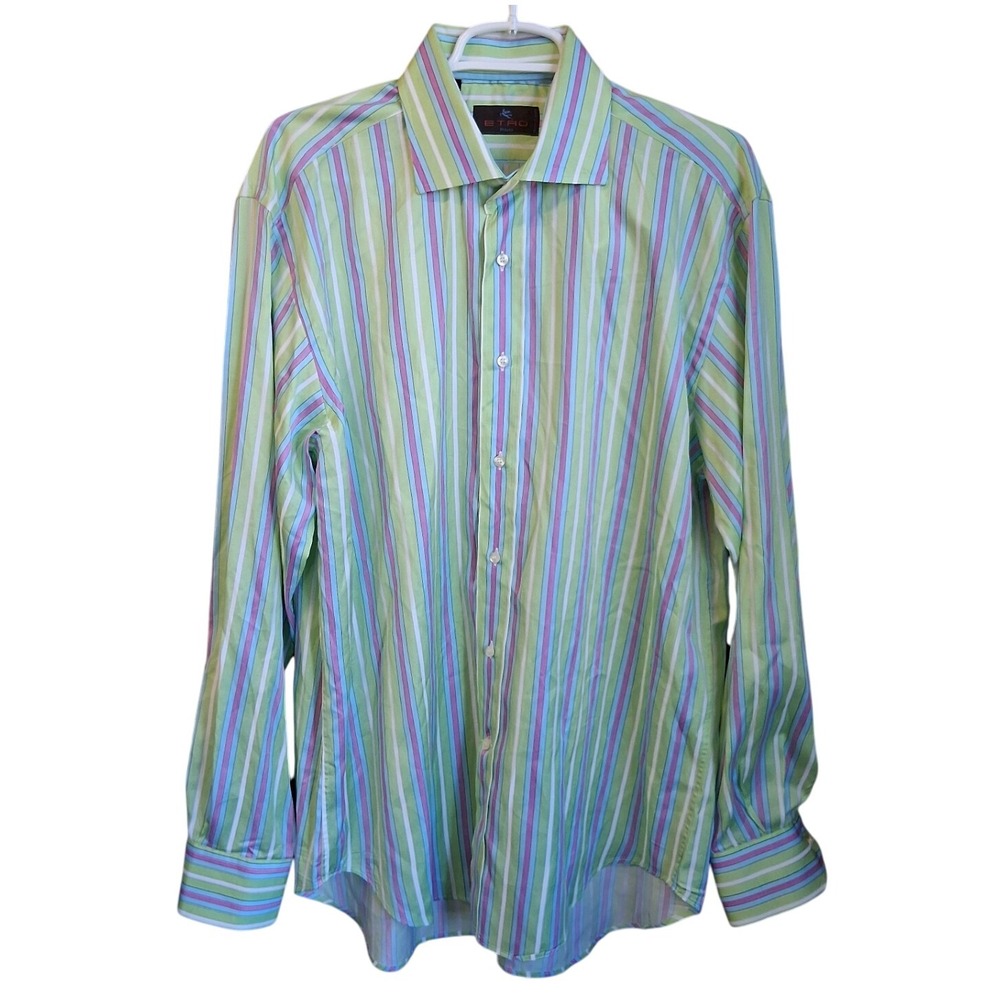 Etro Milano Striped LS Shirt EU Sz 42 Cotton Men's‎ Made in Italy Pre-owned